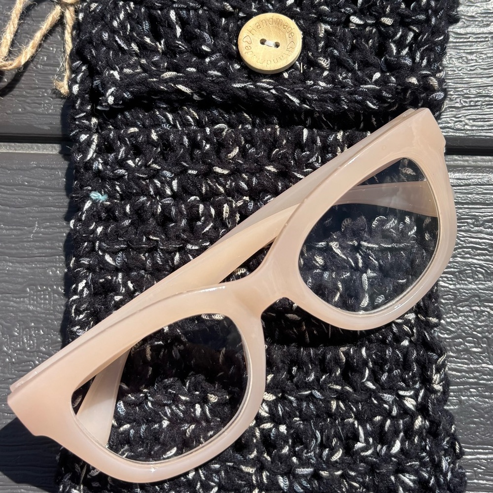 Stylish Beige Sunglasses with Black Knit Case